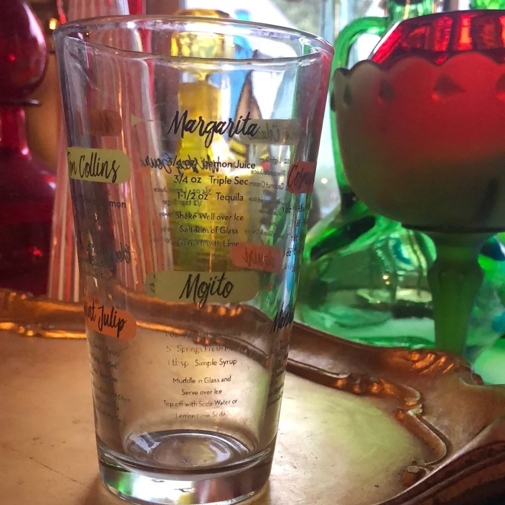 ❤️VINTAGE Cocktail Recipe Glass with Colorful Accents 🧡